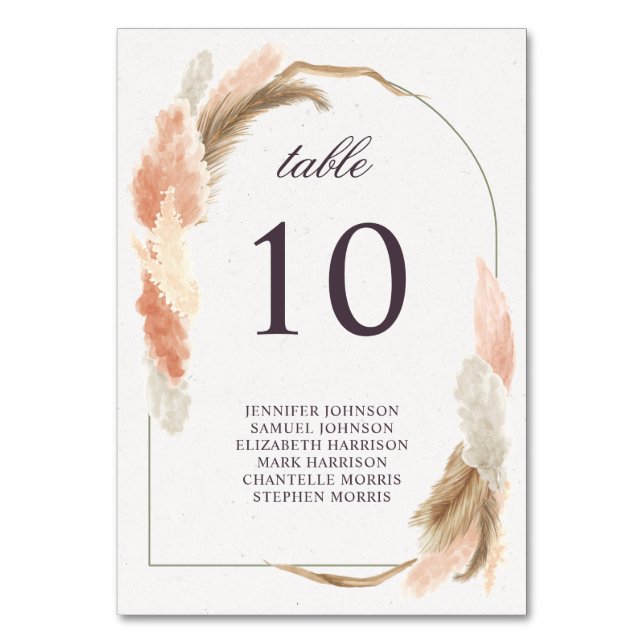 Numéro De Table Boho arch pampas herbe moderne mariage (Par défaut)