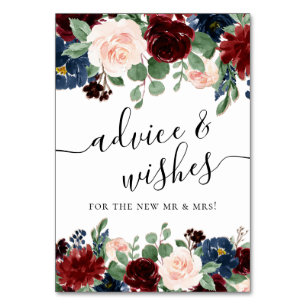 Numéro De Table Boho Bloom   Bourgogne et bleu marine