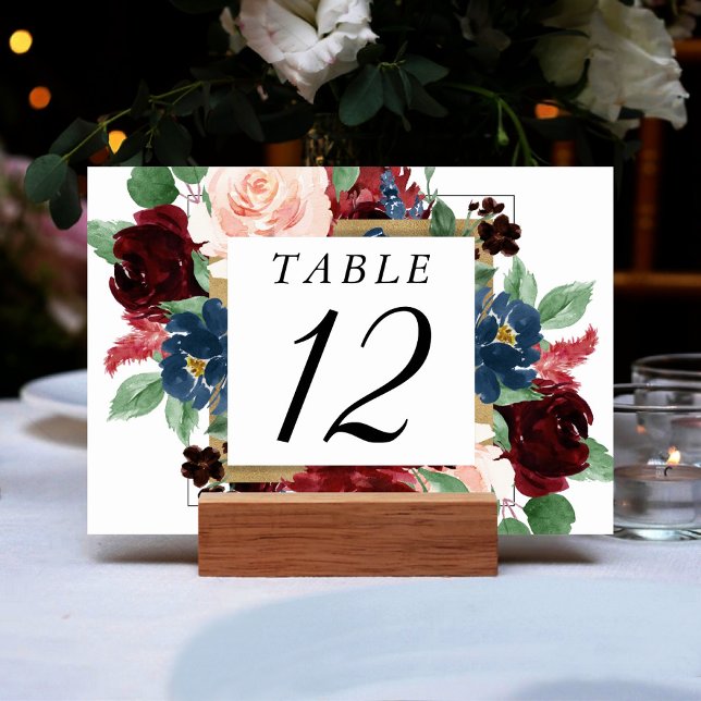 Numéro De Table Boho Bloom | Courbe rouge bordeaux et couronne ble (Créateur téléchargé)