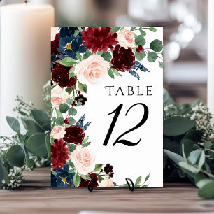 Numéro De Table Boho Bloom Couronne de fleurs rouge bordeaux et