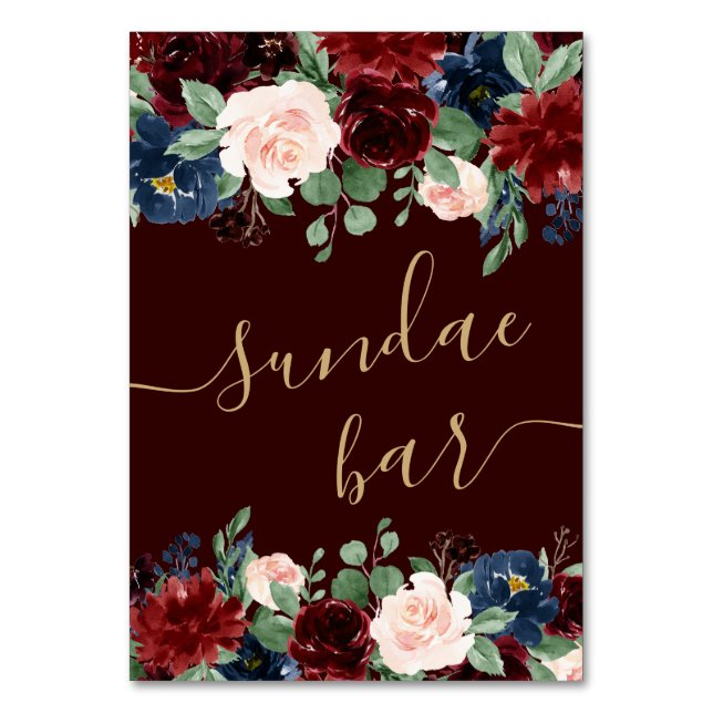 Numéro De Table Boho Bloom | Dark Burgundy et Navy Sundae Bar (Par défaut)