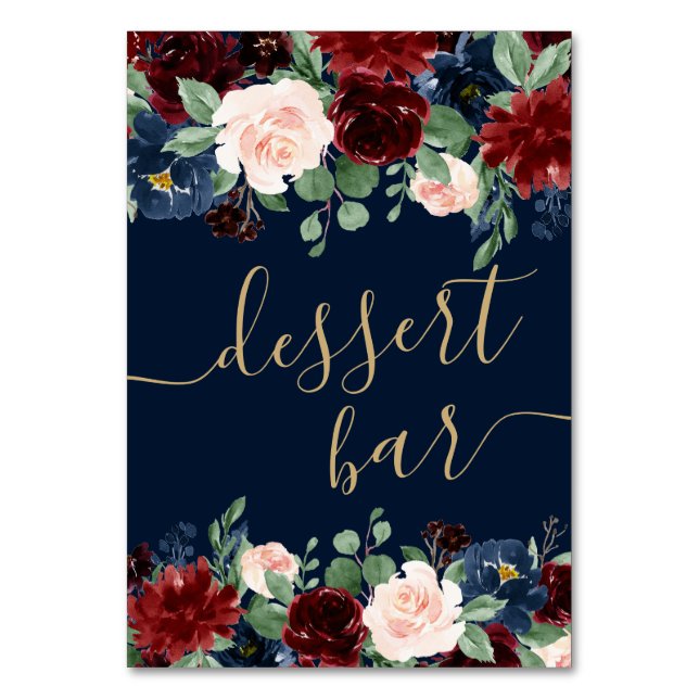 Numéro De Table Boho Blooms | Dark Rustic Navy et Red Dessert Bar (Par défaut)