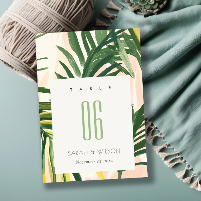 Numéro De Table Boho Blush Green Tropical Palm Beach Mariage (Créateur téléchargé)