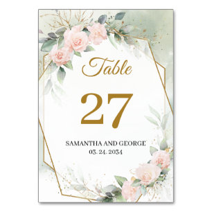 Numéro De Table Boho Blush rose floral eucalyptus or