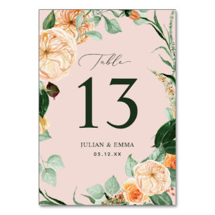 Numéro De Table Boho Botanique Blush Rose Vert Floral Personnalisé