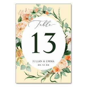 Numéro De Table Boho Botanique Jaune Vert Floral Personnalisé