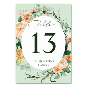 Numéro De Table Boho Botanique Sage Vert Floral Personnalisé