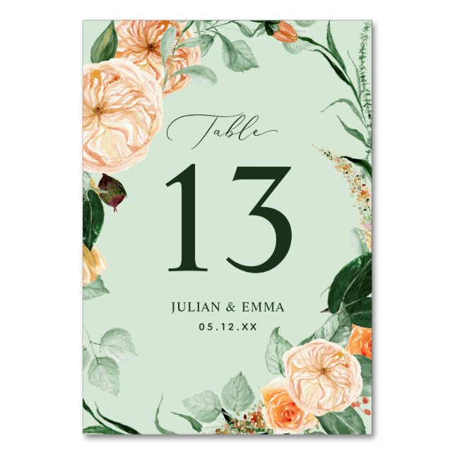 Numéro De Table Boho Botanique Sage Vert verdure Floral Personnali (Par défaut)
