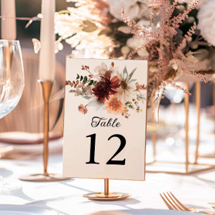 Numéro De Table Boho Burgundy Floral Mariage