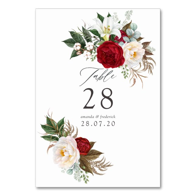 Numéro De Table Boho Burgundy - Marsala Floral Mariage (Par défaut)