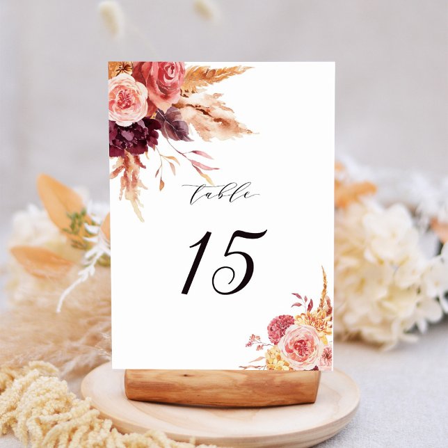 Numéro De Table Boho Burgundy Terracotta Mariage Floral (Créateur téléchargé)