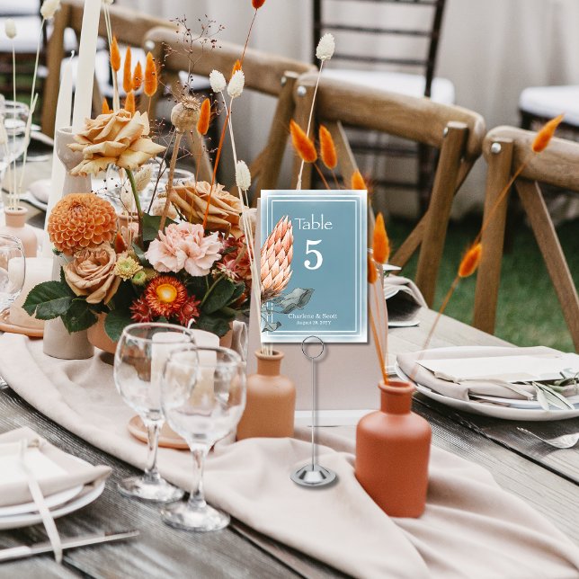 Numéro De Table Boho Chic Orange Fleur Smokey Blue Lash (Créateur téléchargé)