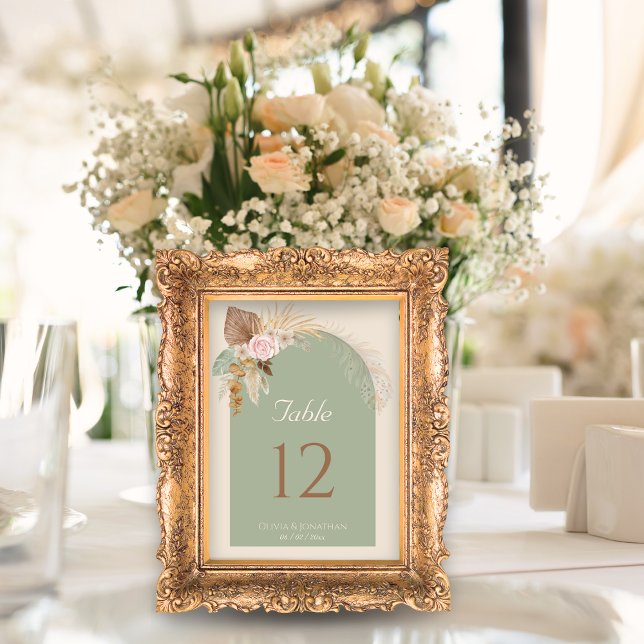 Numéro De Table Boho Classé Moderne Rustique Beige Mint Mariage (Créateur téléchargé)