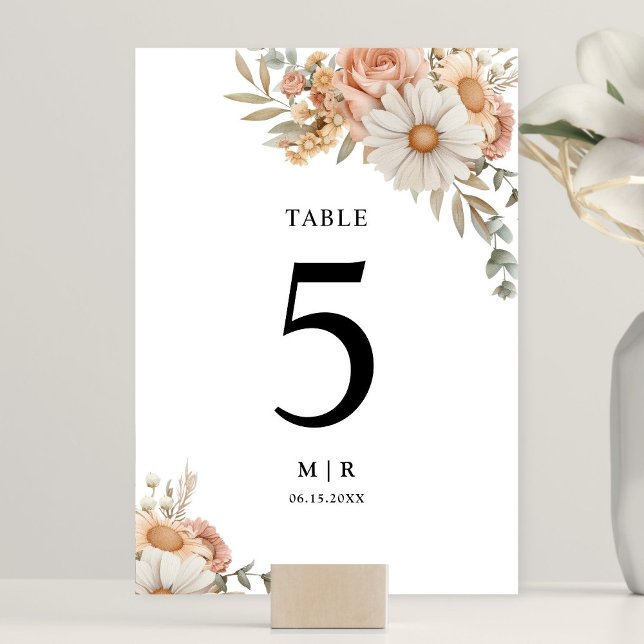 Numéro De Table Boho Dusty Rose Floral Mariage (Créateur téléchargé)