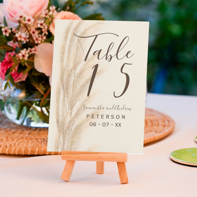 Numéro De Table Boho été pampas herbe aquarelle table mariage (Créateur téléchargé)