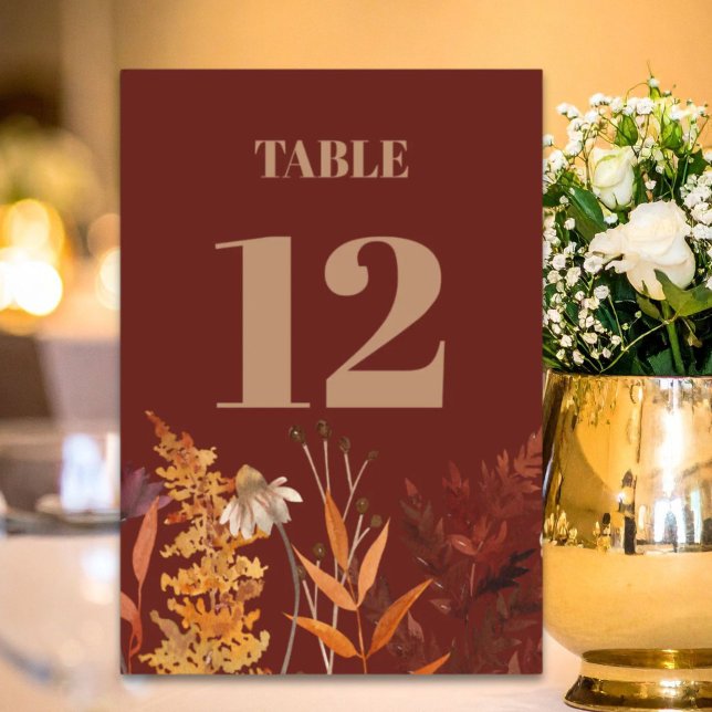 Numéro De Table Boho Fleur sauvage Terracotta Mariage de automne d (Boho Wildflower Terracotta Autumn Fall Wedding Table Number)
