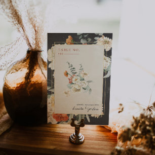 Numéro De Table Boho Fleurs Sombres Botaniques Mariage