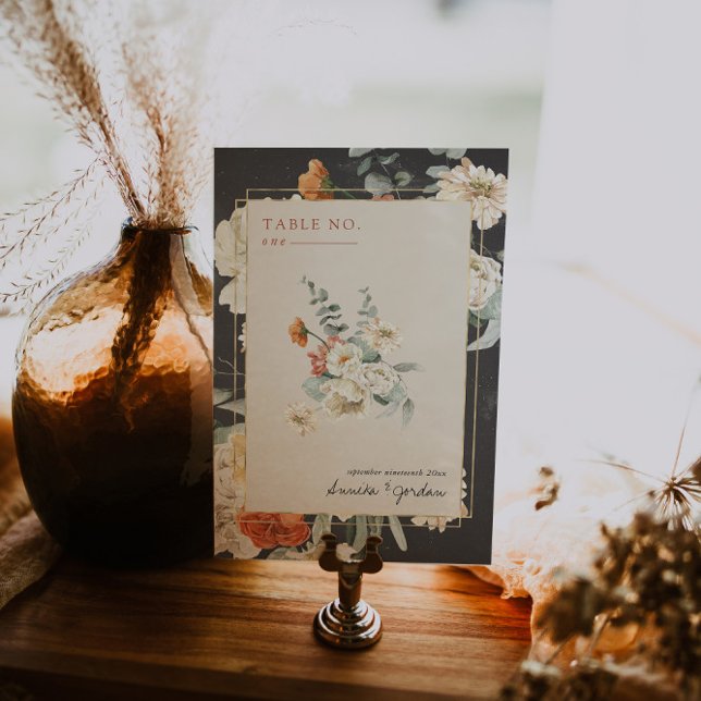 Numéro De Table Boho Fleurs Sombres Botaniques | Mariage (Créateur téléchargé)