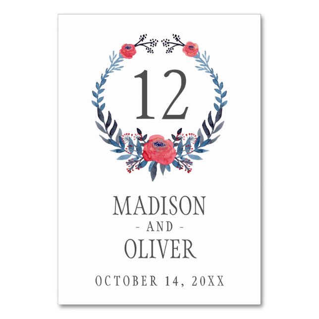 Numéro De Table Boho Floral Aquarelle Roses rouges | MARIAGE (Par défaut)