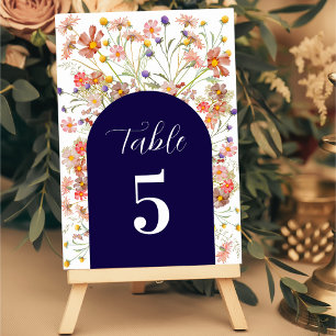 Numéro De Table Boho Florale Fleurs Sauvages Automne Bleu Marine M