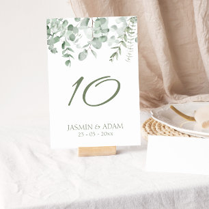 Numéro De Table Boho Green Foliage Eucalyptus Mariage