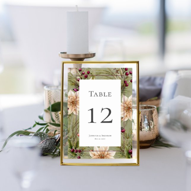 Numéro De Table Boho Hiver Végétation Boughs Vert Sage (Créateur téléchargé)