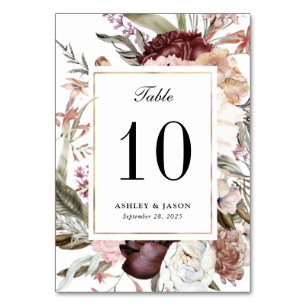 Numéro De Table Boho Imaginaire aquarelle Mariage floral