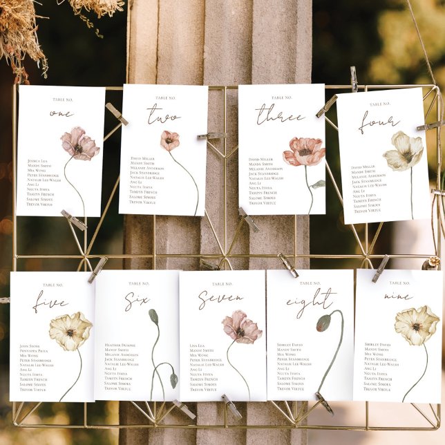 Numéro De Table Boho Islandais Aquarelle Islande Fleur de pavot d' (Boho Icelandic Watercolor Iceland Poppy Flower Table Number)