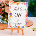 Numéro De Table Boho jardin été fleuri fleur sauvage mariage<br><div class="desc">Boho jardin été photo florale fleur sauvage carte de numéro de table mariage avec joli fleurs sauvages peint à la main en rose,  jaune,  bleu,  violet,  rouge et orange,  un cadre de fleurs avec une élégante typographie script.</div>