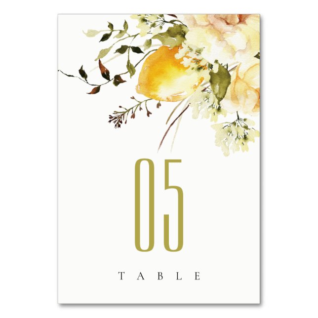 Numéro De Table Boho Lemon Aquarelle jaune Mariage floral (Par défaut)