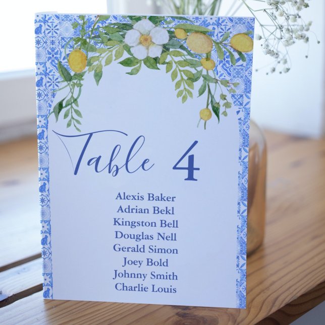 Numéro De Table Boho Lemon Bleu Carrelage méditerranéen Mariage it (Créateur téléchargé)