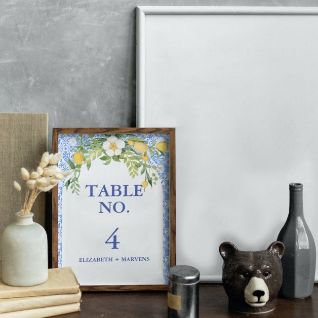 Numéro De Table Boho Lemon Bleu Carrelage méditerranéen Mariage it (Créateur téléchargé)