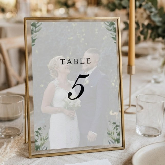 Numéro De Table Boho Moderne Feuilles d'Eucalyptus & Mariage Photo (Créateur téléchargé)