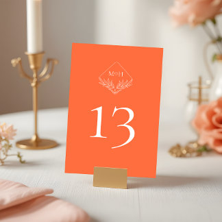 Numéro De Table Boho moderne Monogramme Coral rose Orange Mariage