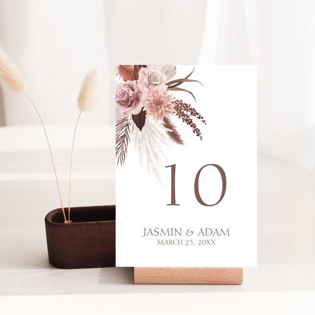 Numéro De Table Boho Pampas Grass Terracotta Floral Mariage (Boho Dusty Pink Dried Flowers Pampas Grass Wedding Table Number)