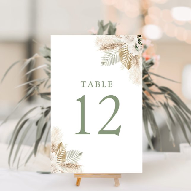 Numéro De Table boho pampas herbe et sauge vert (Créateur téléchargé)