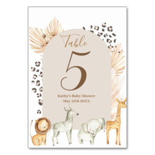 Numéro De Table Boho Pampas Safari Animaux Modern Table Numéro