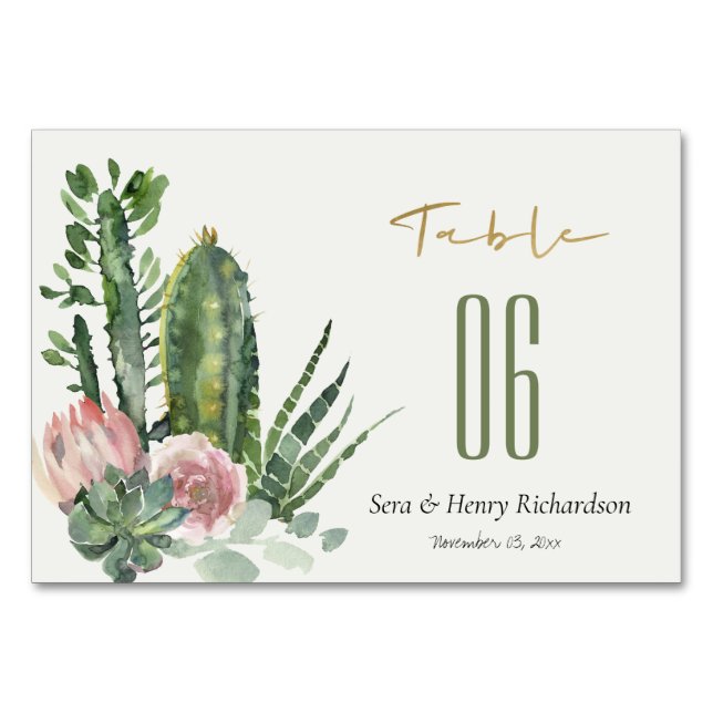 NUMÉRO DE TABLE BOHO PINK FLORAL CACTI FOLIAGE MARIAGE DE COULEUR  (Devant)