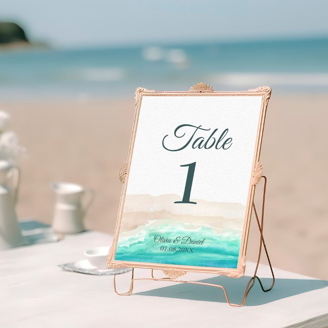 Numéro de table Boho Plage Tropicale et Palmiers (Boho Tropical Beach and Palm Trees Table Number on a sunny beach)