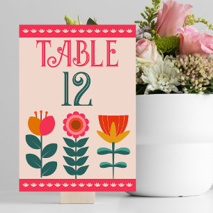 Numéro De Table Boho Retro Floral Bold & Bright Colorant Mariage