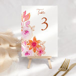 Numéro De Table Boho Rose Orange Fleurs Personnalisées<br><div class="desc">Boho Aquarelle rose Orange Fleurs Numéro de tableau personnalisé</div>