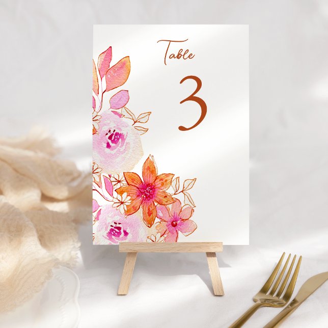 Numéro De Table Boho Rose Orange Fleurs Personnalisées (Créateur téléchargé)
