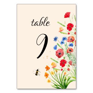 Numéro De Table Boho Rustique Fleur sauvage aquarelle Mariage flor