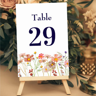 Numéro De Table Boho Rustique Floral de Fleurs Sauvages Bleu Marin