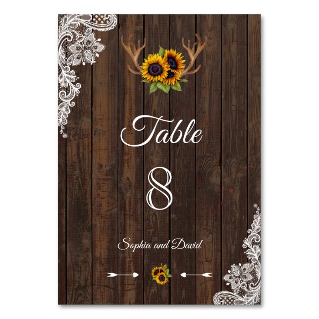 Numéro De Table Boho Sunflowers Antlers Wood Mariage NUMÉRO DE TAB (Par défaut)