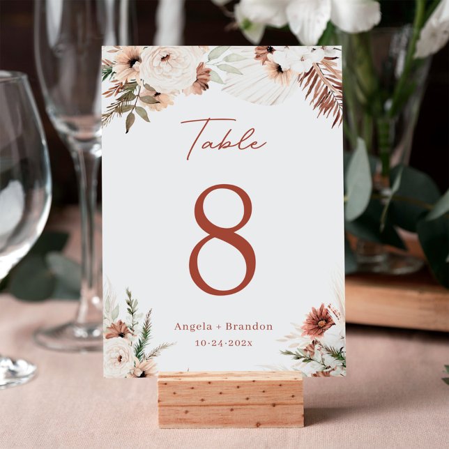Numéro De Table Boho Terracotta Pampas Grass Mariage Numéro de tab (Créateur téléchargé)