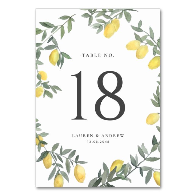 Numéro De Table Boho Watercolor Lemon Wreath Mariage (Par défaut)