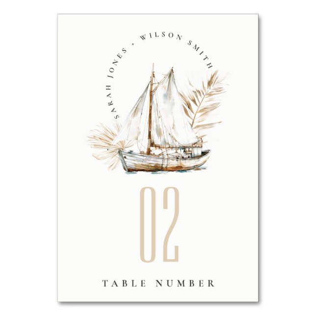Numéro De Table Boho Watercolor Palm Voilier Mariage marin (Par défaut)