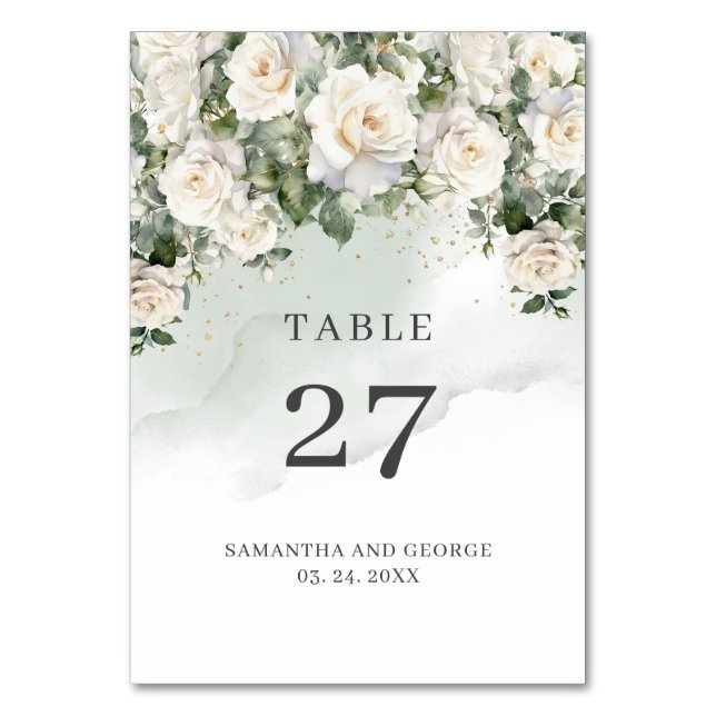 Numéro De Table Boho White Roses Floral Garden verdure et or (Par défaut)