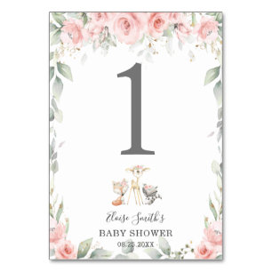 Numéro De Table Bois Animaux Bleu Baby shower de verdure Florale